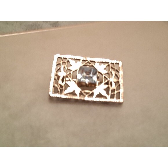 Art Deco Maple Leaf Blue Rhinestone Brooch - Picture 4 of 7